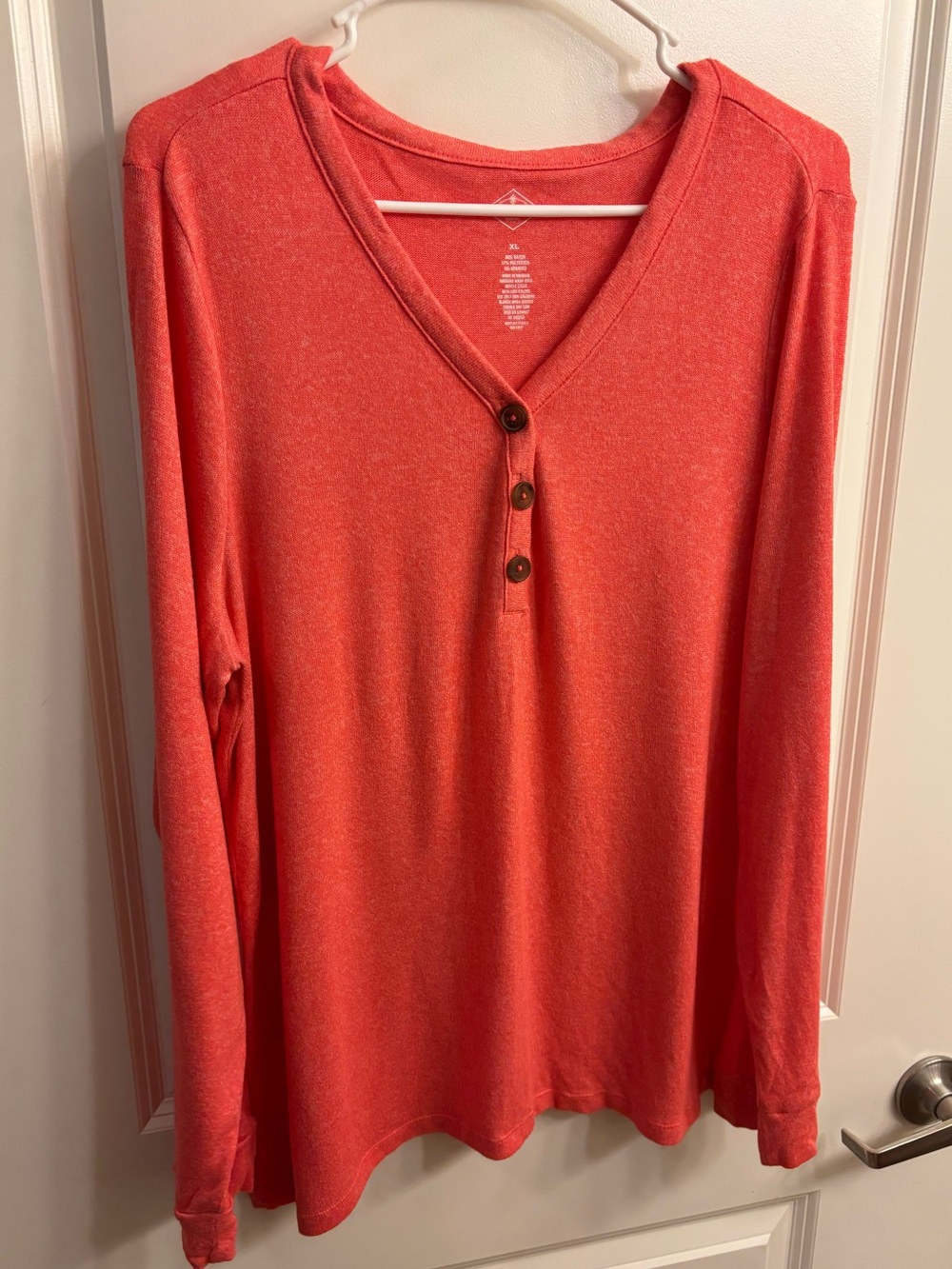 St. John's Bay Coral Long-Sleeve V-Neck Henley Top